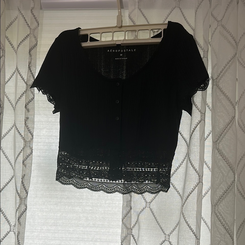 Aeropostale Black Crop Buttoned Blouse